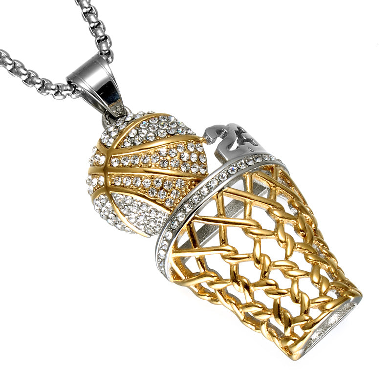 Rhinestone Basketball Pendants Necklaces